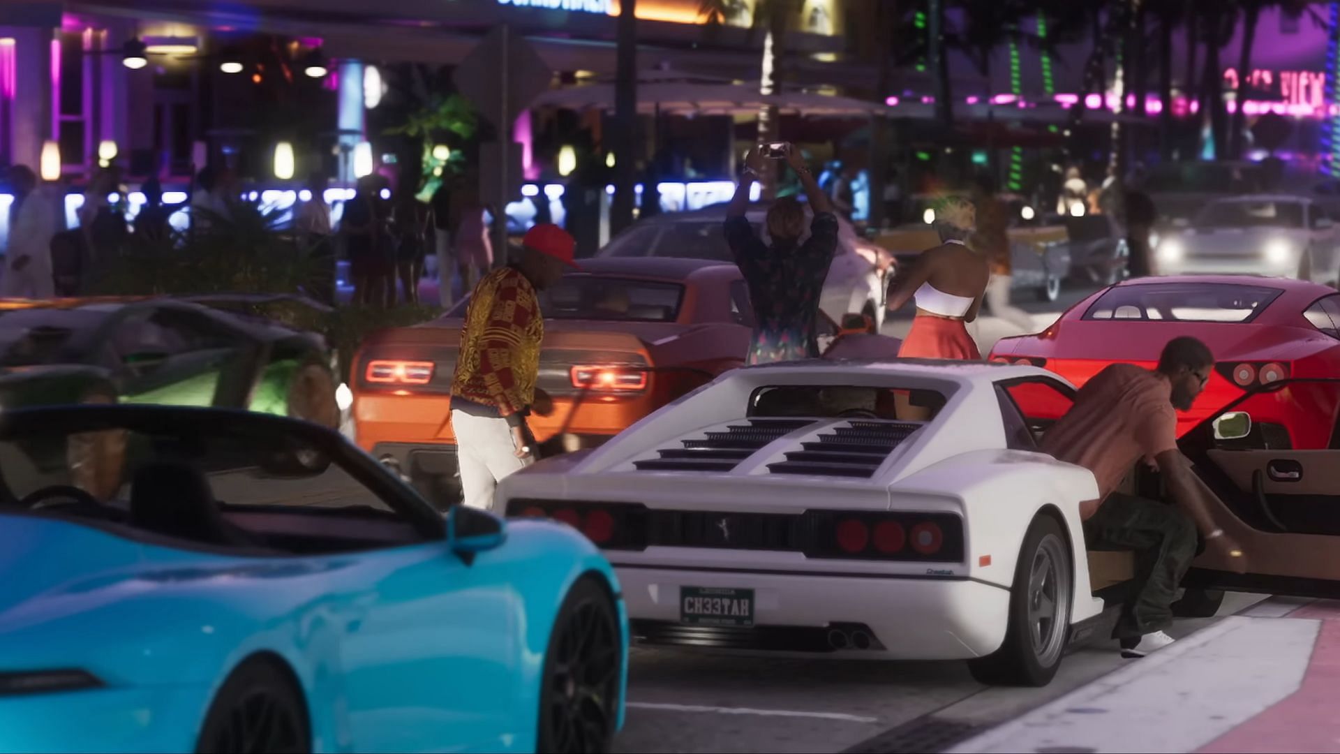 An NPC on the left shuts a car door without touching it (Image via Rockstar Games)